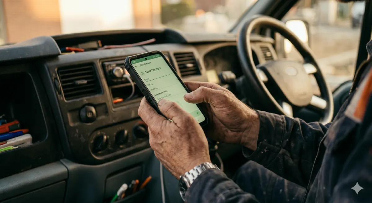Vakman slaat Stan op als contact in zijn busje